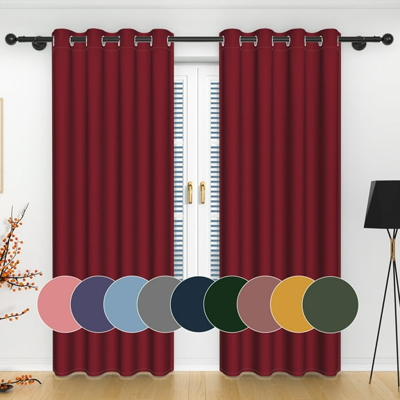 Lfeey Grommet Drapes for Living Room Bedroom Window, 84 inch Length 2 Panels Set, Burgundy Red