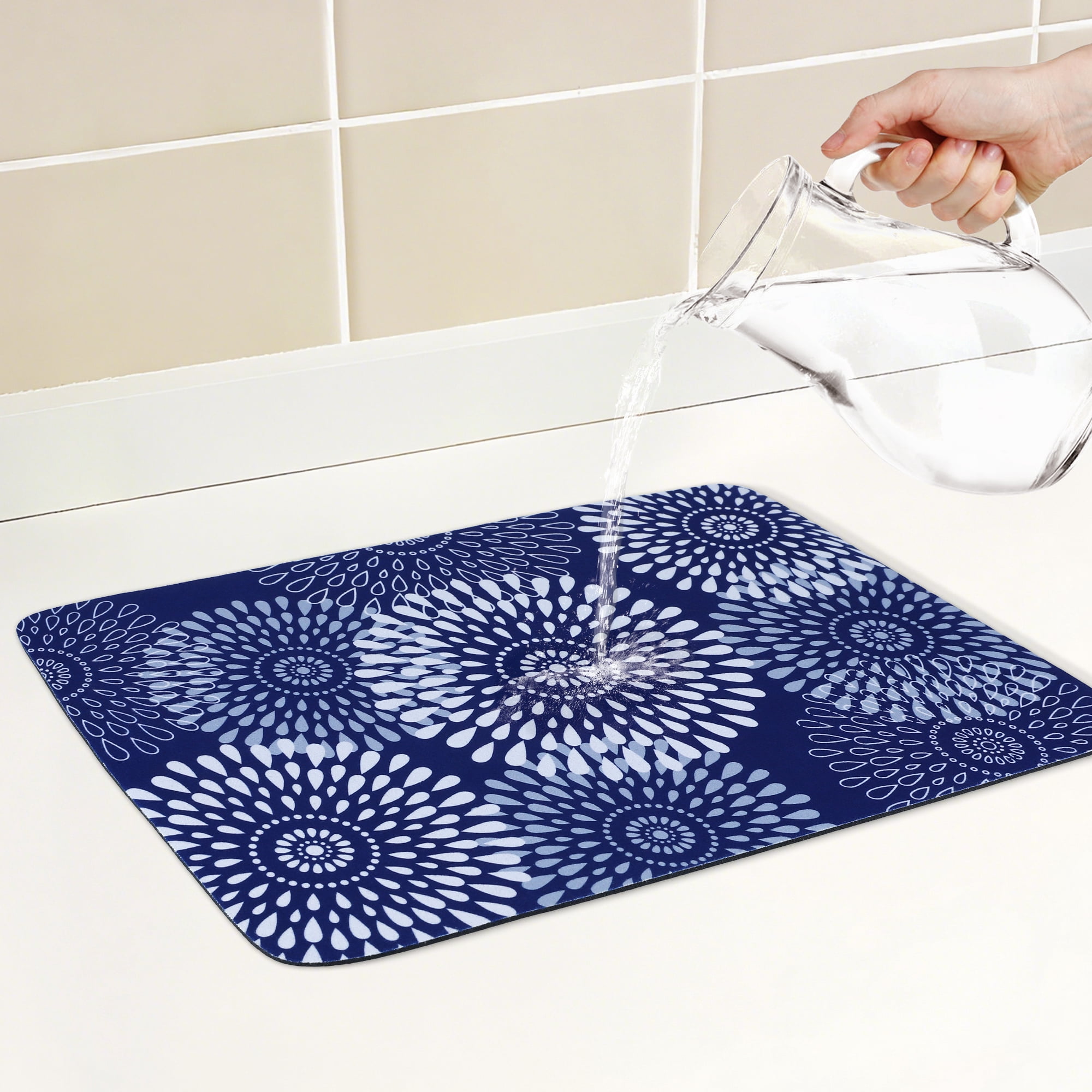 Unique Bargains Quick Dry Dish Drying Mats for Home Blue 15.7*11.8 inch