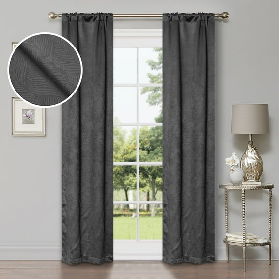 Superior Wave Blackout Rod Pocket Curtains Panel Set, Gray, 26" x 84"