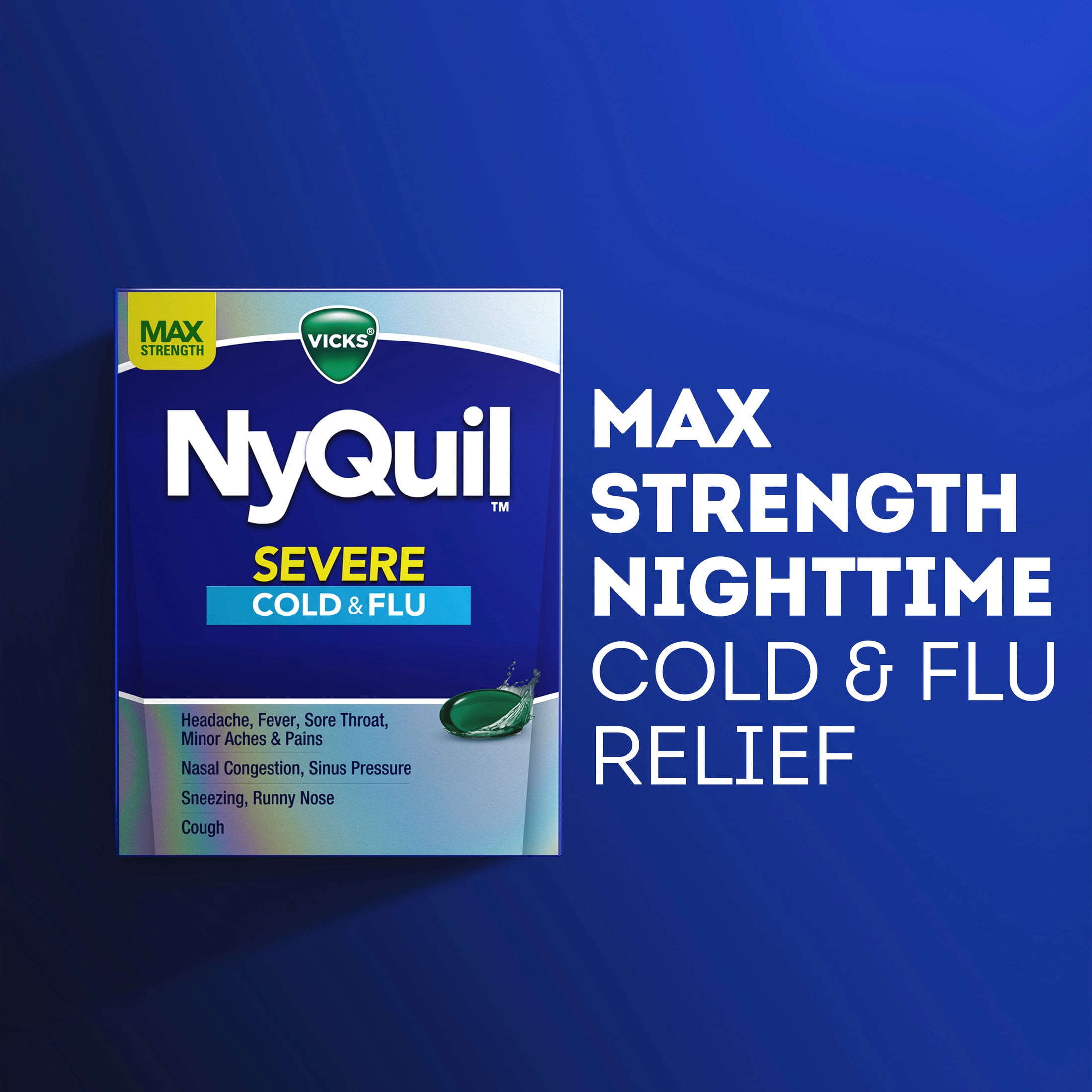 Vicks NyQuil Severe Cold & Flu Liquicaps, Nighttime Cold & Flu Medicine for Adults, 24 Count