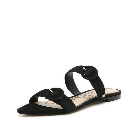 Sam Edelman LARUE Slip On Flat Slide Sandals Black Suede Mule Open Toe Slides (Black, 8)