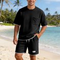 thumbnail image 2 of PNTUTB Men's Two-Piece Set Solid-Color Crew-Neck Short-Sleeve T-Shirt with Pockets and Drawstring Shorts Casual Minimalist Loose Comfortable Stylish Set, 2 of 7
