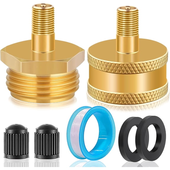 Chasenew RV Blow Out Plug for Winterization - Brass Sprinkler Water Blow-Out Adapter with Schrader Valve to 3/4'' GHT Garden Hose Connection Winterizing Fitting Tool for Camper Travel Trailers Faucet