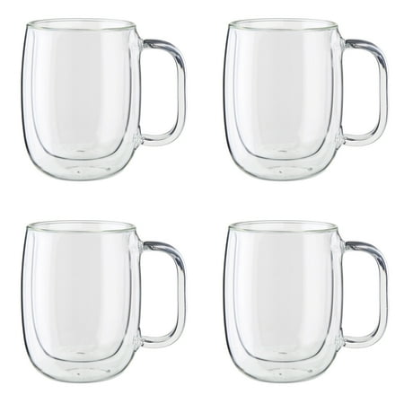 ZWILLING Sorrento Plus 4-pc Double Wall Glass Coffee Mugs, Insulated Coffee Mug, Clear