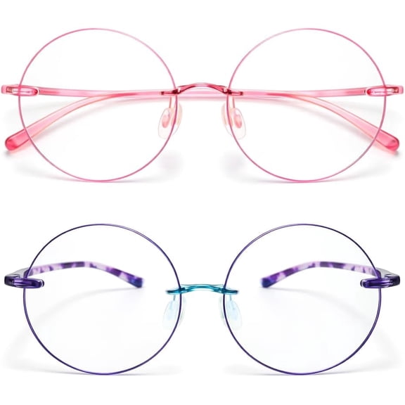 2 Pack Rimless Round Reading Glasses Lightweight Readers Women Clear Frame Office Computer