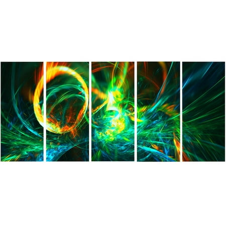 28 Inch Five Light - Fire Green Abstract Art on Canvas, 5 Equal Panels, 60