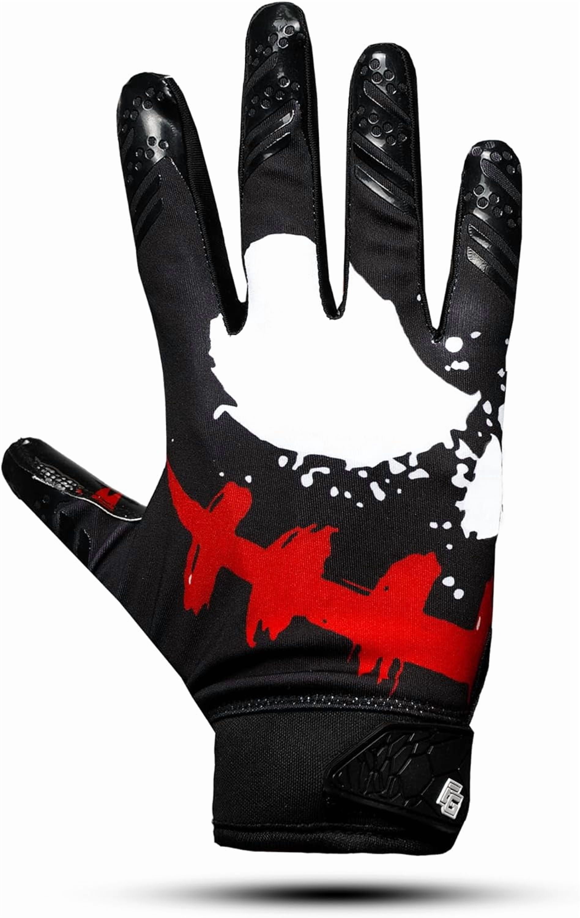 Lupine Evil 2.0 Youth Football Gloves, Extra Sticky Grip Receiver Gloves, Black, Youth M-L