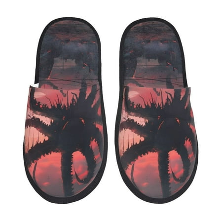 

Qokaie Giant Monster Over City Print Fuzzy Slippers for Women – Soft Plush Indoor Slippers with EVA Sole Cozy and Comfortable for Home and Travel-Medium