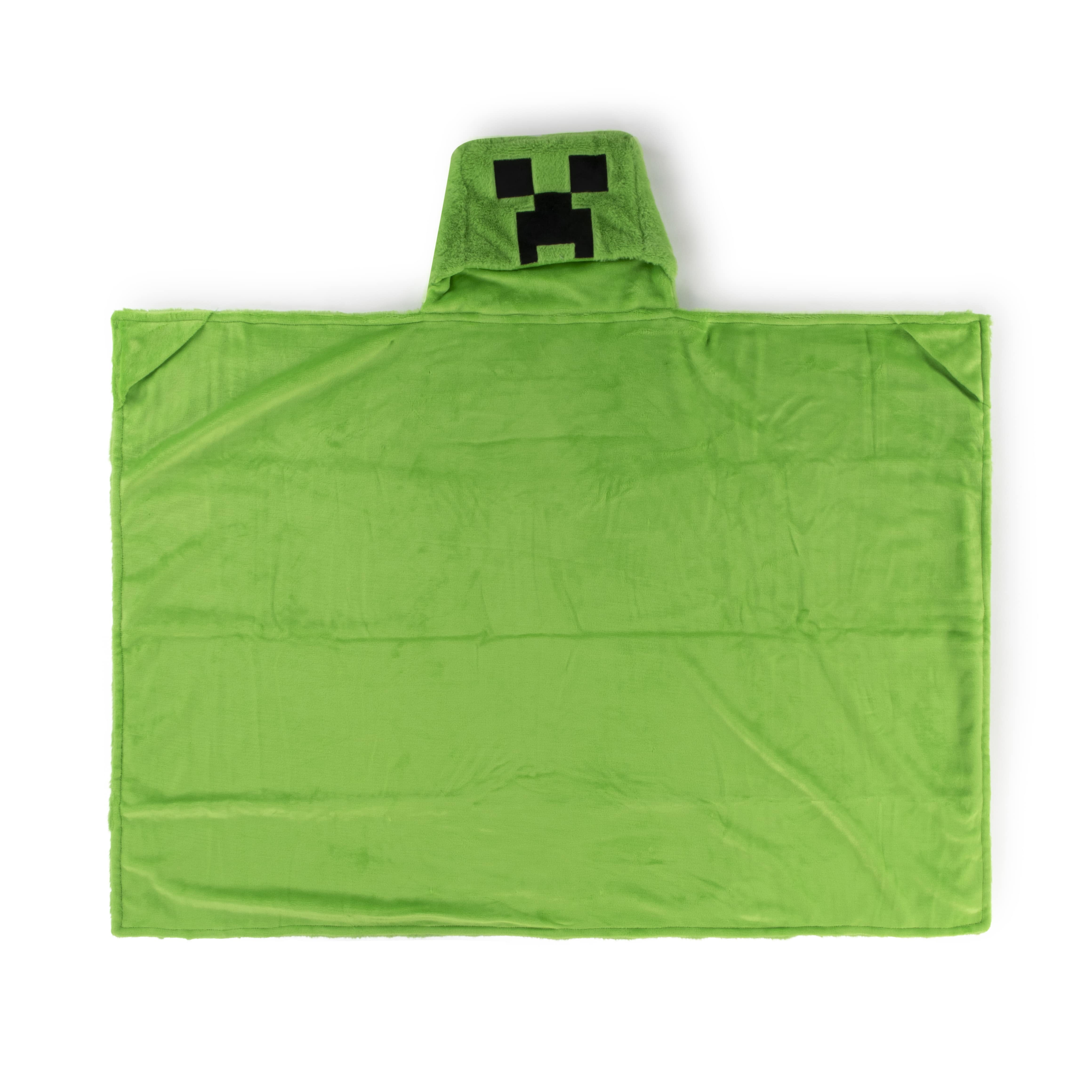 Minecraft Creeper Kids Hooded Silk Touch Throw Blanket, Polyester Faux Fur, Green, Mojang, 54" x 40"