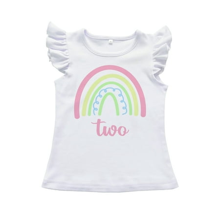 

2nd Birthday Outfit Baby Girl Tutu Dress Set (FlutterShirt2nd-PastelRainbow2 2T)