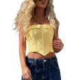 thumbnail image 4 of Lucakuins mujeres cors茅 Bandeau Tops Color s贸lido verano Casual sin tirantes cremallera sin mangas fuera del hombro Crop Tops Streetwear, 4 of 9