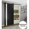 thumbnail image 3 of Sturdy Barn Door | Planum 0040 Matte Black with White Glass | 6.6FT Rail Hangers Heavy Hardware Set | Solid Panel Interior Doors-28" x 96"-Black Rail, 3 of 6