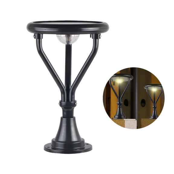 OKAYBULB Solar Powered LED Post Top Lights 10W, Adjustable Color Temperature 3000K Warm Light and 5000K Daylight, 3 Installation Mounting , Waterproof IP65 for Walkway Fence