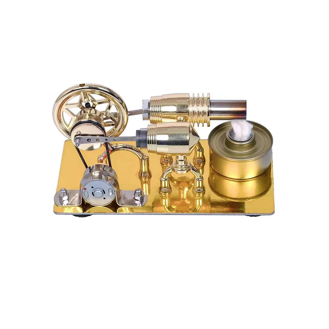 Working Stirling Engine Generator Model with Light Bulb, Heat Powered Hot Air Engine, Dual Cylinder Metal Mechanical Desktop Physics Demonstration Model & Display Gift (Light Color Random)