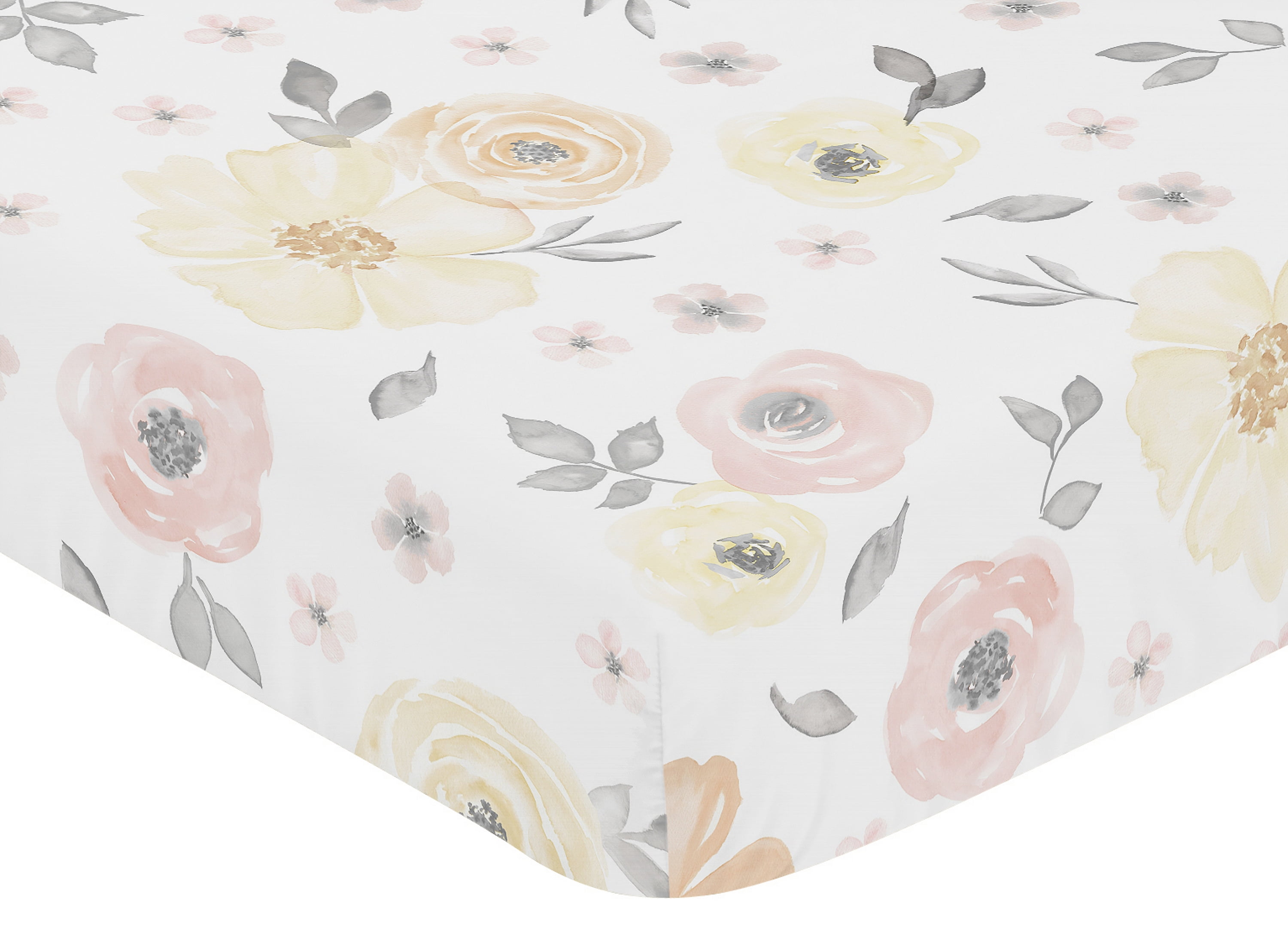 Watercolor Floral Yellow And Pink Fitted Crib Sheet by Sweet Jojo Designs