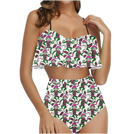 Tawop Swimsuits for Women Woman Swimwear Two Piece Bikini Ruffle Summer Womens Swimsuits Clearance Green L