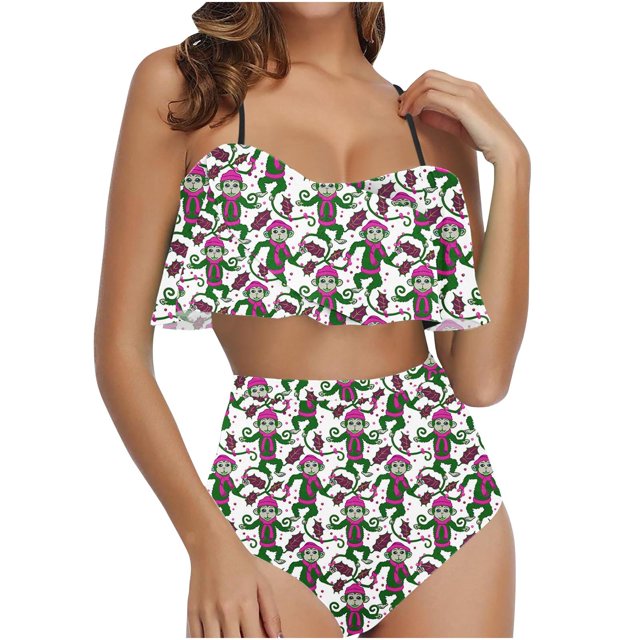 FcBaudy Womens Swimsuits Two Piece Swimsuit for Women Bathing Suit for Women Tankini Swimsuits for Women Women's Ruffled Bikini Swimsuit Set Women Swimsuit