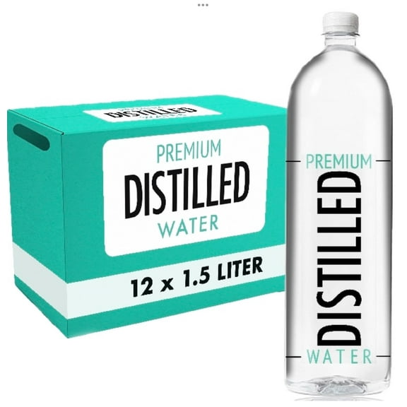 PREMIUM DISTILLED WATER | 1.5 Liter/ 50.7oz Big bottles 12 pack | Big Case | PURE multi purpose Delicious Distilled Water