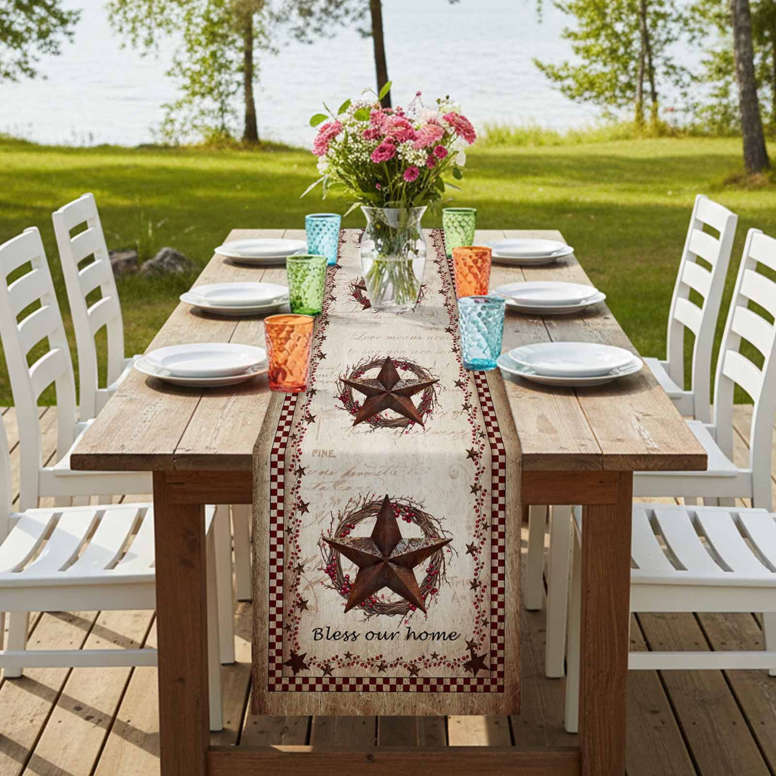 Table Runners 72 Inches Long Dress Scarves, Western Star Retro Farmhouse Kitchen Table Runner, Coffee Tablerunners, Country Texas Stars Res Buffalo Plaid 14x72 Inch
