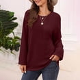 thumbnail image 3 of Womens Waffle Knit Tops 2025 Oversized Long Sleeve Crewneck Shirts Business Casual Blouses Basic Shirts with Pockets, 3 of 4
