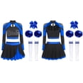 thumbnail image 3 of Runhomal Womens Shiny Cheerleading Uniform Set Long Sleeve Crop Top With Rhinestones Skating Skirt Royal  Blue A L, 3 of 4