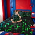 thumbnail image 4 of meiyoeat Classic Geometric Checkered 7 Pieces Full Size Bedding Sets For Kids,Gradient Neon Blue Green Full Size Bed in a Bag For Boys,Black Reversible, 4 of 7