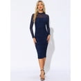 thumbnail image 4 of DARING DIVA Mesh Ruch Elegant Cocktail Bodycon Dress L Navy Blue, 4 of 6