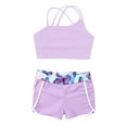 thumbnail image 3 of Sywiyi Girl Dance Outfit Two Piece Basic Spaghetti Strap Criss Cross Back Tank Top and Booty Shorts Set Camisole Leotard Lavender 12, 3 of 7