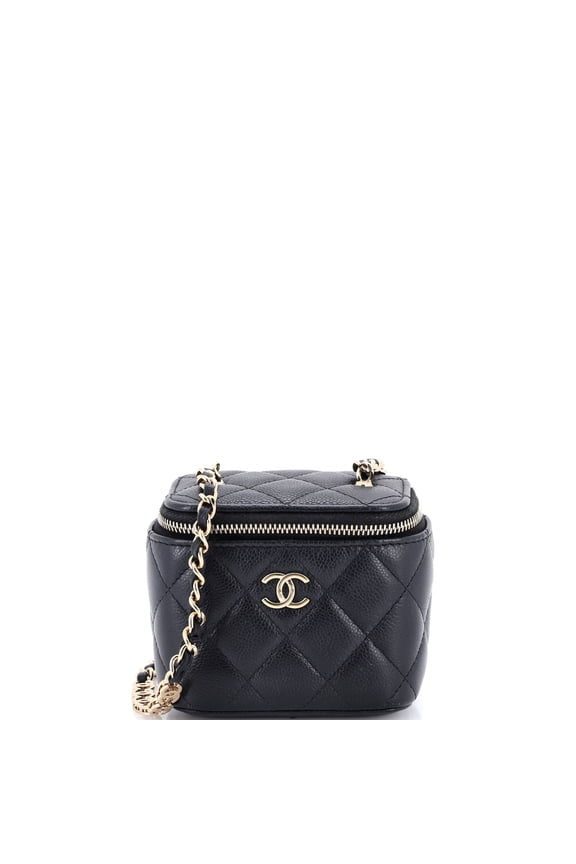 Pre-Owned Tiny CC Link Vanity Case with Chain Quilted Caviar Mini By Rebag