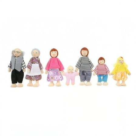BESTSKY Wooden Doll House Family Cute Simulation 7 Dolls Family Pretend Play Figures for 1:12 Dollhouse