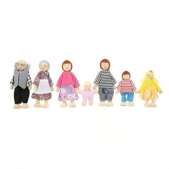 BESTSKY Wooden Doll House Family Cute Simulation 7 Dolls Family Pretend Play Figures for 1:12 Dollhouse