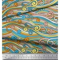 thumbnail image 2 of Soimoi Blue Cotton Jersey Fabric Artistic Waves Abstract Print Fabric by the Yard 58 Inch Wide, 2 of 3