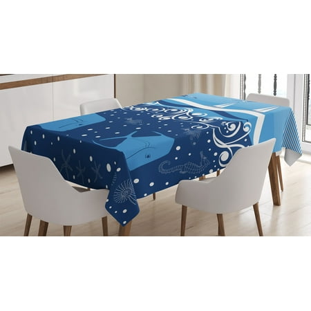 

Seagulls Decor Tablecloth Underwater with Tropical Fish Sailboats Curling Waves Birds and Sea Life Rectangular Table Cover for Dining Room Kitchen 60 X 90 Inches Blue White by Ambesonne