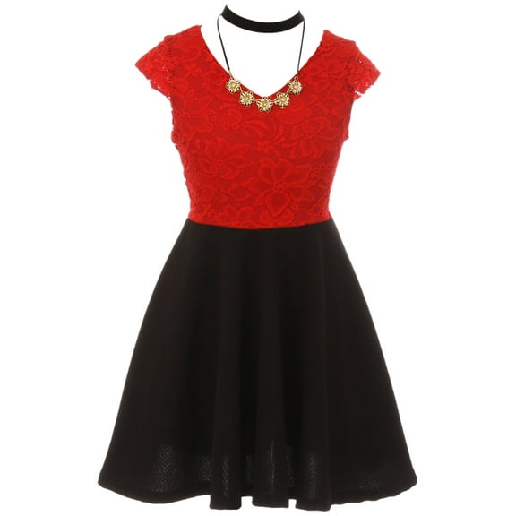 Little Girls Elegant Cap Sleeve Floral Lace Top Neckband Easter Party Flower Girl Dress Red 2 (2J1K0S7)