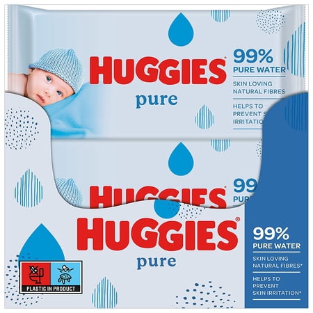 Huggies Pure Baby Wipes - 10 x Packs of 64 640 Wipes