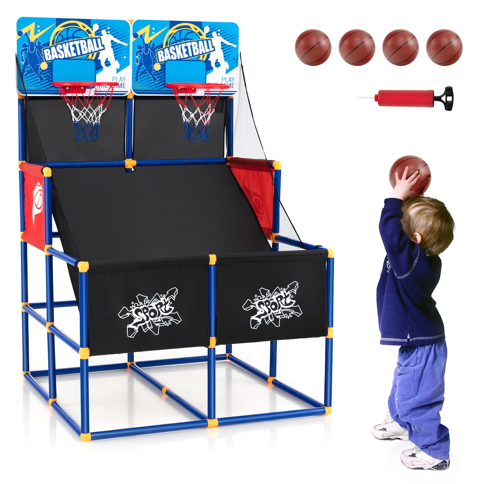 Topbuy Kids Basketball Hoop Arcade Game Double Shot Basketball Arcade with 2 Shatterproof