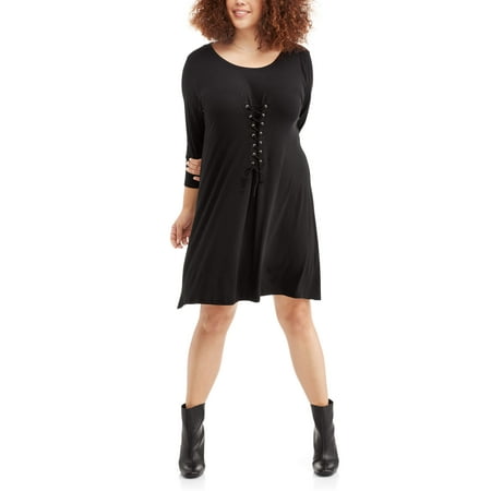 Poof Juniors' Plus Knit Dress with Corset Lace Up Detail