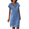 thumbnail image 1 of CHOK Robe Midi Femme Ample Coton Lin Bleu Clair Robe T-Shirt Été Décontractée Manches Courtes Robe d'Été, 1 of 5