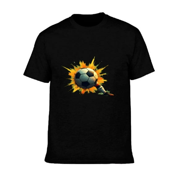 Men's Cotton Short Sleeve T-Shirt - Soccer Ball Graphic with Flames - Dynamic Sports Tee for Soccer Fans