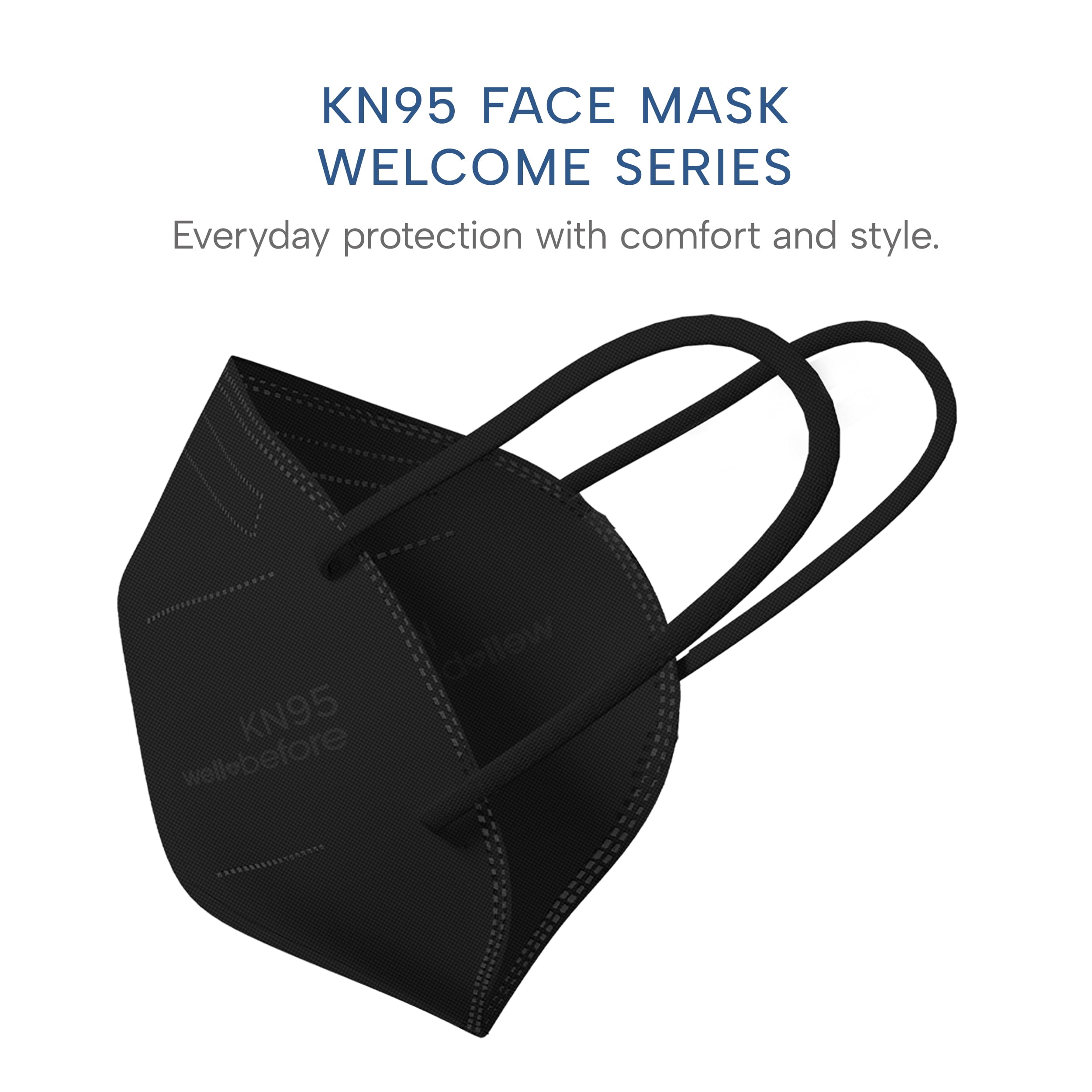 WellBefore Welcome Series KN95 Face Mask, Black, Medium, Pack of 50