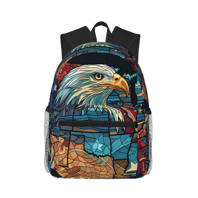 Fotbe Stained Glass Eagle USA Mochila Ligera Casual para Laptop para Hombres y Mujeres, Mochila Impermeable de Uso Diario, Mochila para Universidad