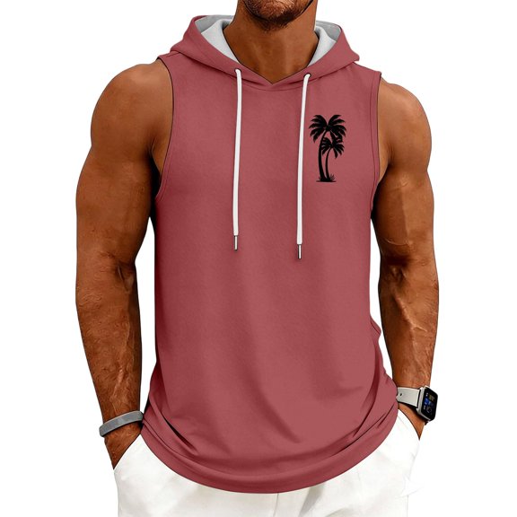 Yifymode Men's Workout Hooded Tank Tops Sleeveless Gym Training Hoodies Bodybuilding Muscle Cut Off T Shirt,Vermilion M