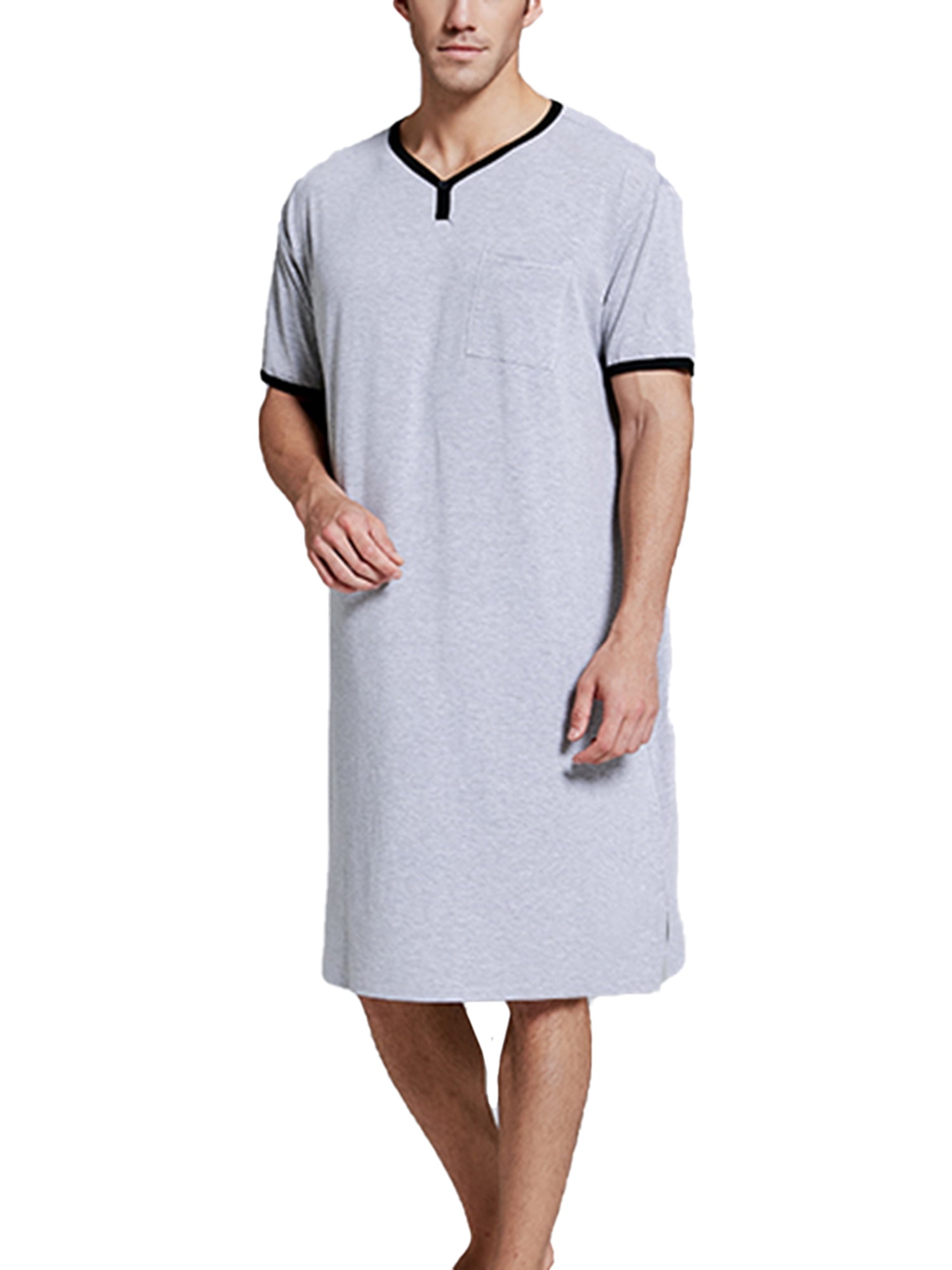 MINTLIMIT Mens Nightshirt Short Sleeve Pajama Top Nightwear Henley Neck Nightdress Bathrobe Nightgown with Pockets 