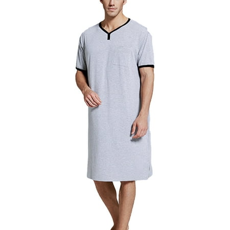 

LSFYSZD Men s Nightgown Short Sleeve V-neck Loose Pajamas Oversized Summer Cotton Nightshirt