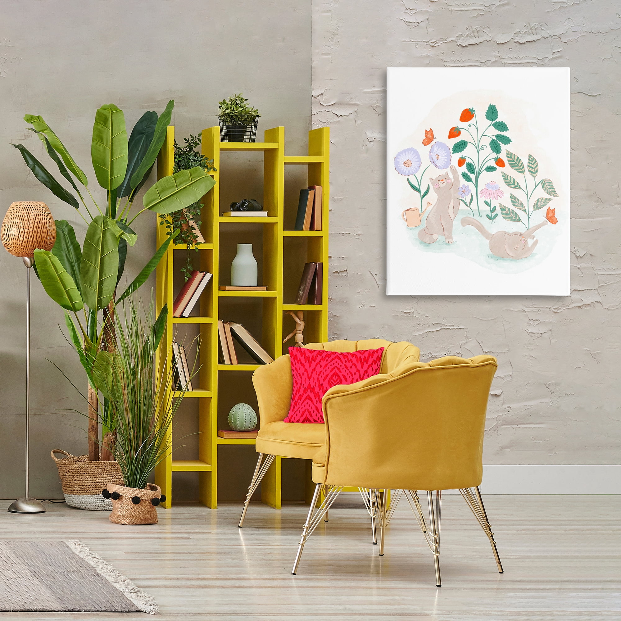 Stupell Industries Cats Playing in Garden Animals & Insects Painting Gallery Wrapped Canvas Art Print Wall Art, 30 x 40