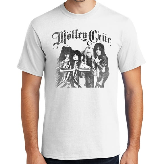 Motley Crue Group Portrait Mens White T-shirt, Medium White