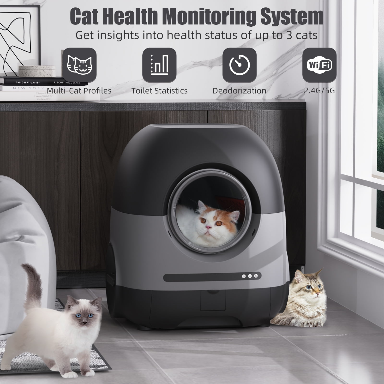 REDSASA Smart Auto Self Cleaning Cat Litter Box APP Control Odor Removal Health Monitoring Walmart
