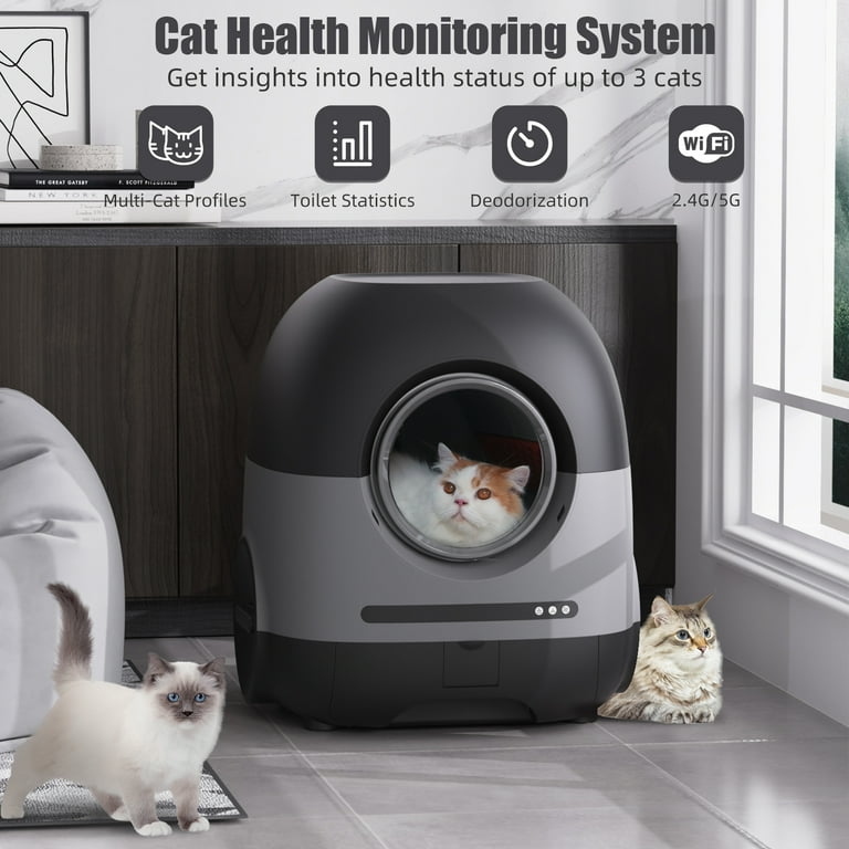 REDSASA Smart Automatic Self Cleaning Cat Litter Box with APP Control 80L Space for Multiple Cats with Air Duct Mat Liner Odor Removal Health
