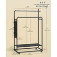 thumbnail image 3 of Space-Saving Dual-Rod Garment Rack, Mobile Clothes Rack with Wheels, 2 Adjustable Hanging Rails & Fabric Shelf, Bedroom & Closet Organizer, Portable Wardrobe Storage System, Matchstick Hooks, 3 of 6