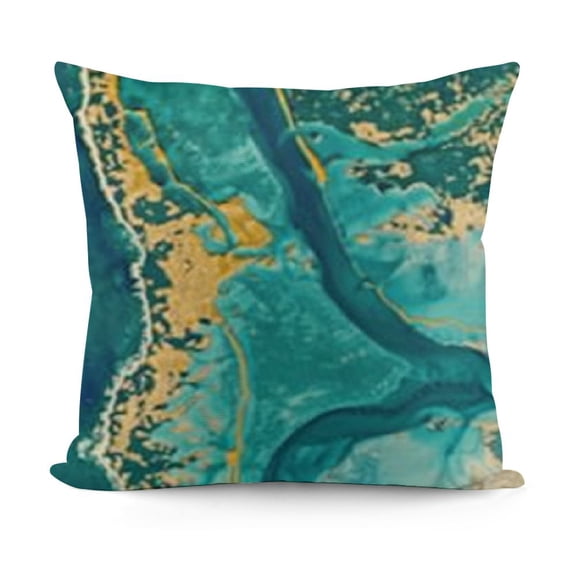 YINGXI  Turquoise Marble Throw Pillow  Two-Sided Teal Gold Abstract Art Modern Decorative Pillows Case Soft Velvet Outdoor Cushion Covers for Couch Sofa Bed Home Decor 12x12in